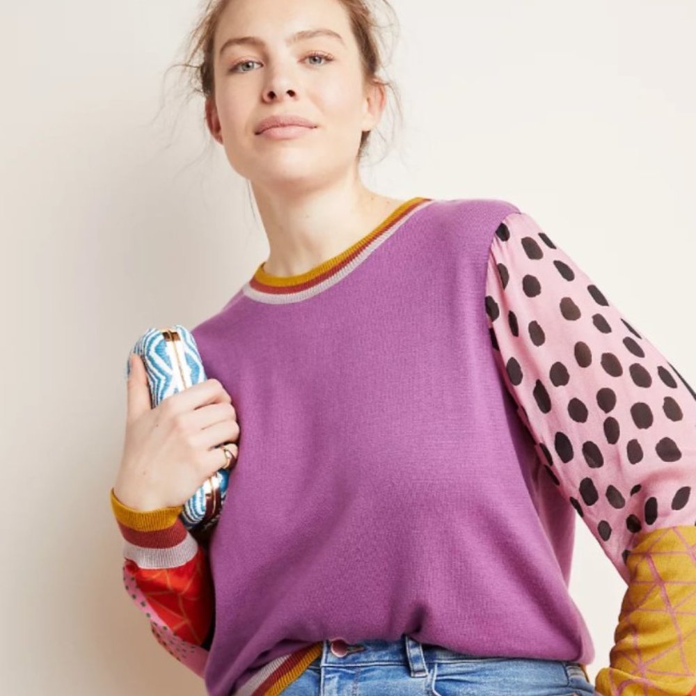 Anthropologie summer sweater sheer print slvs 2X